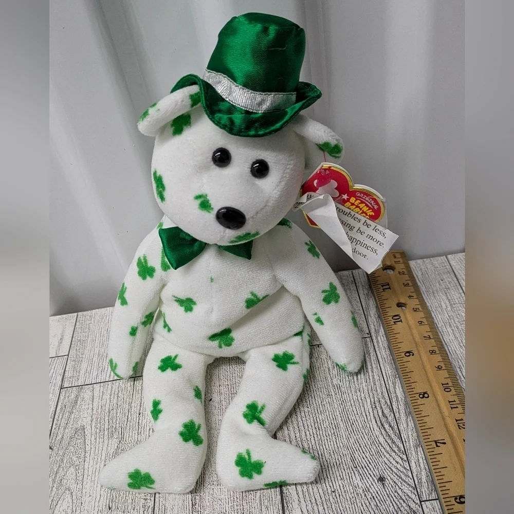 Ty O Fortune Shamrock Bear with Green Hat and Bow